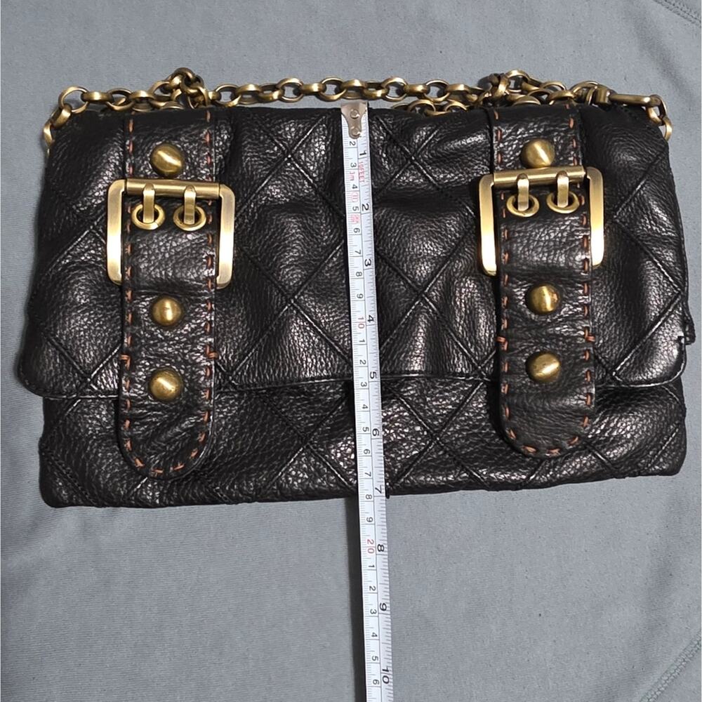 Carla Mancini Chic Black Leather Clutch with Gold Accents - Picture 7 of 8